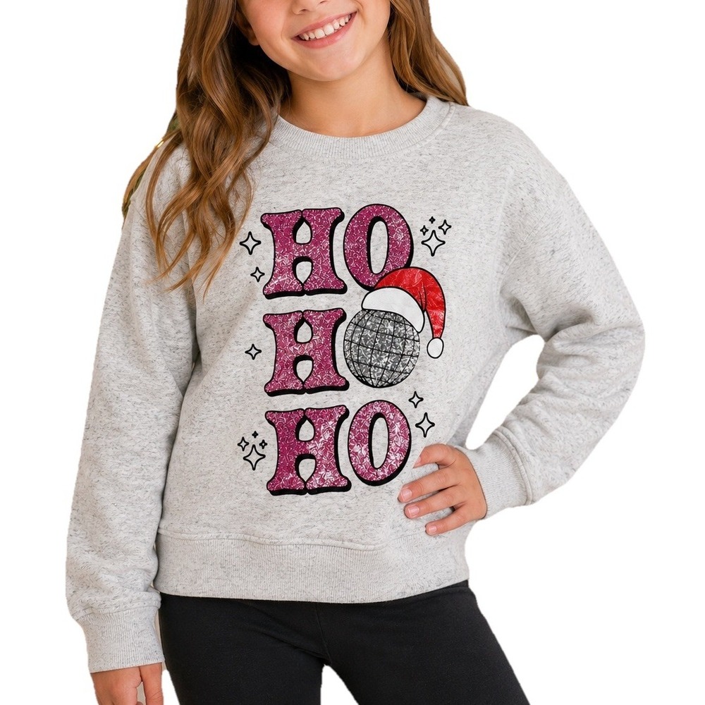 Violet Skye Girls Size S (7) Ho Ho Ho Christmas Sweatshirt Gray Pink Glitter NWT